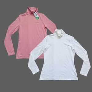 Lands' End Tencel Turtle Neck Top Bundle Pink White NWT Size S